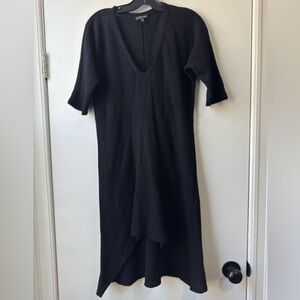 Eileen Fisher 100% Wool Knit V-Neck Fit Flare Capsule Official Black Dress